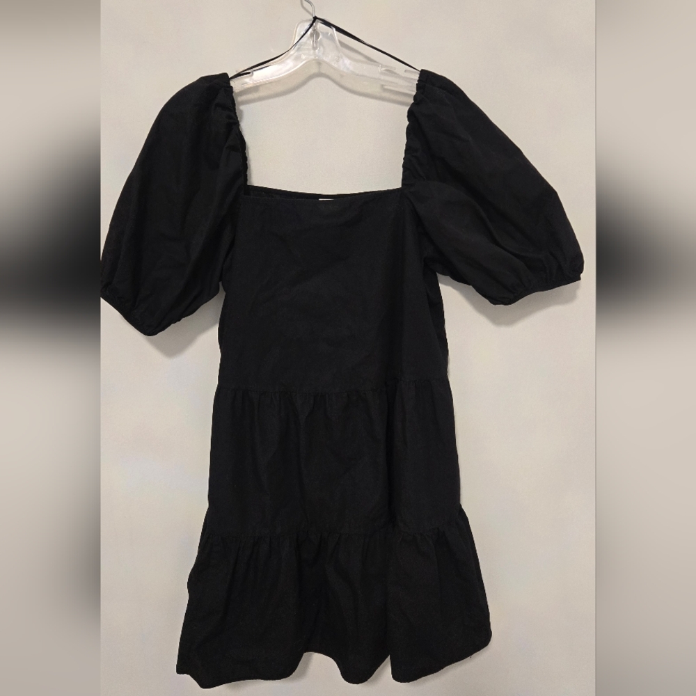 H&M Black Mini Dress with Puff Sleeves